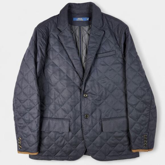 Polo Ralph Lauren Jacket Mens XL Navy Quilted Wool Blend Suede Trim MSRP $595
